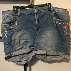Embroidered Blue Denim Women's Shorts